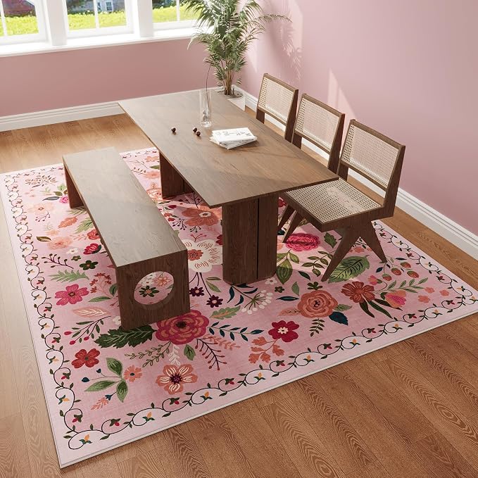 Rugcomf Living Room Rug 5x7 Rug Machine Washable Boho Area Rug Non Slip Floral - Image 6