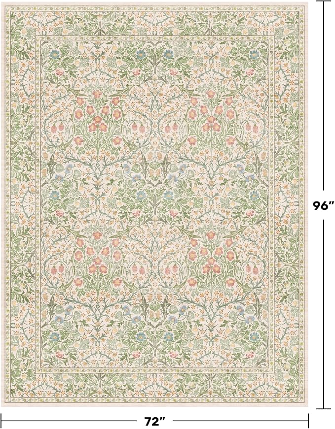 Hazo Haus Light Beige Green Living Room Rug, 6x8 Washable Area Rug - Image 2