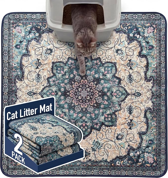 Hompet Cat Litter Mat 2 Pack, 36x36 Large Machine Washable Trapping Mats by Hompet