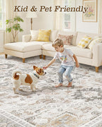 6x9 Vintage Area Rug: Washable Neutral Soft Non Slip Thin Large Floor Carpet - Image 7