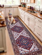 SERISSA Runner Rug for Hallways, Long Boho Rug Vintage Burgundy Navy Hallway - Image 3