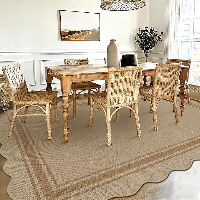 5x7 Scalloped Rug Easy Jute Washable Outdoor Patio Rug - Image 9