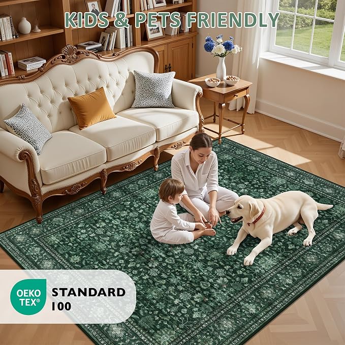 3x5 Area Rugs Living Room Rug: Washable Vintage Distressed Floral Rug No Slip - Image 8