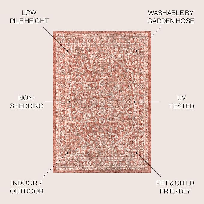 JONATHAN Y Boho Medallion Indoor Outdoor Area Rug 8X10 Red/Taupe, Malta - Image 2