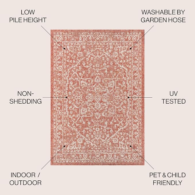 JONATHAN Y Boho Medallion Indoor Outdoor Square Area Rug 4X4 Red/Taupe - Image 2