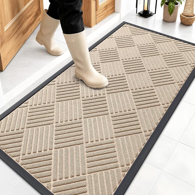 OLANLY Front Door Mat Outside Entrance 47x23, Heavy Duty Sturdy Natural Rubber by OLANLY