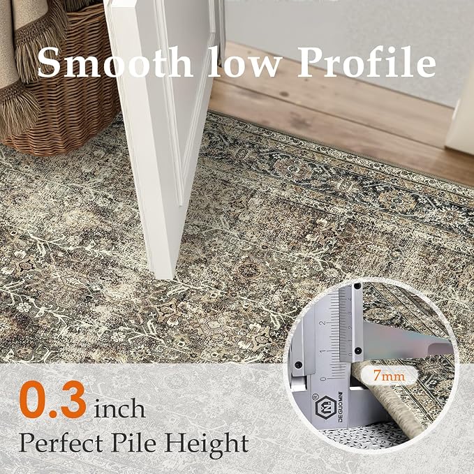 PureCozy 2x3 Washable Entryway Rug Brown Vintage Non Slip Door Mat Soft Low - Image 6