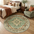 RELEANY Area Rugs Round 4ft Washable Non-Slip, Floral Vintage Distress by RELEANY