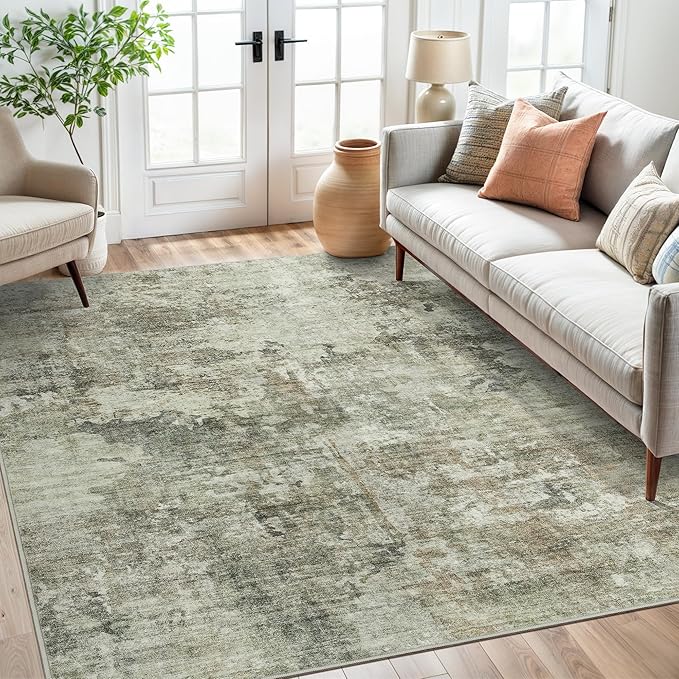 Soalmost Area Rug 6x9 Abstract Living Room Washable Rugs Green Black Non Slip - Image 8