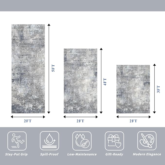 Kitchen Rug Set 3 Piece – Washable Non Slip Runner and Mat Set - Image 2