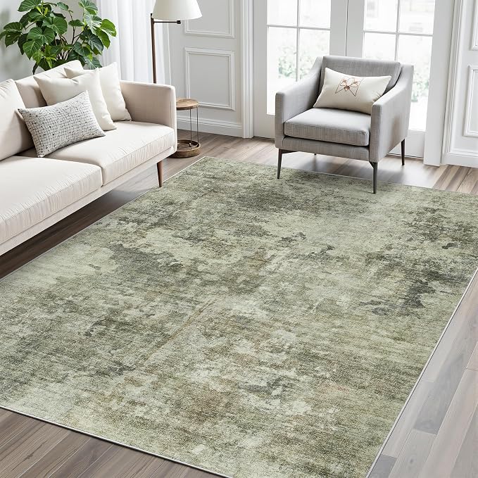 Soalmost Area Rug 6x9 Abstract Living Room Washable Rugs Green Black Non Slip - Image 2