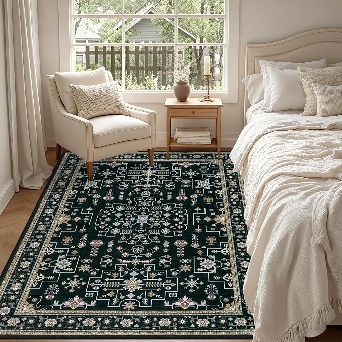 3x5 Area Rugs Living Room Rug: Washable Vintage Boho Medallion Rug No Slip - Image 3