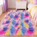 Rainbow Area Rugs 4x6 ft, Tie-Dyed Unicorn Fluffy Fuzzy Shaggy Carpet Soft by TENNOLA