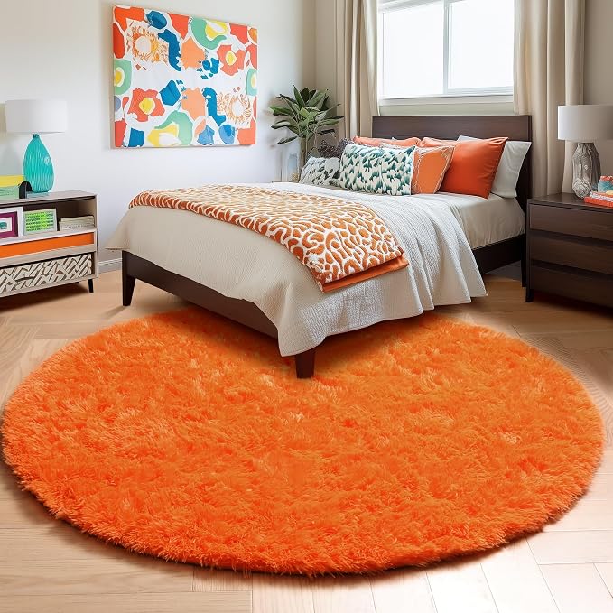 Amdrebio Orange Round Circle Rug 5Ft - Image 3