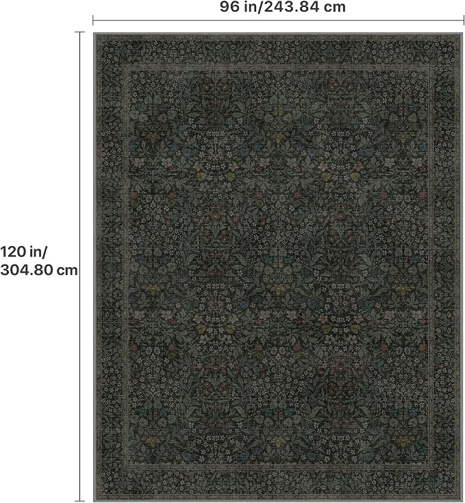GENIMO 8x10 Area Rug for Living Room, Washable Vintage Floral Low Pile Non-Slip - Image 2
