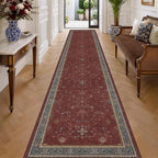 Hazo Haus Boho Washable 3x16 Extra Long Hallway Runner Rug, Burgundy Waterproof by HazoHaus