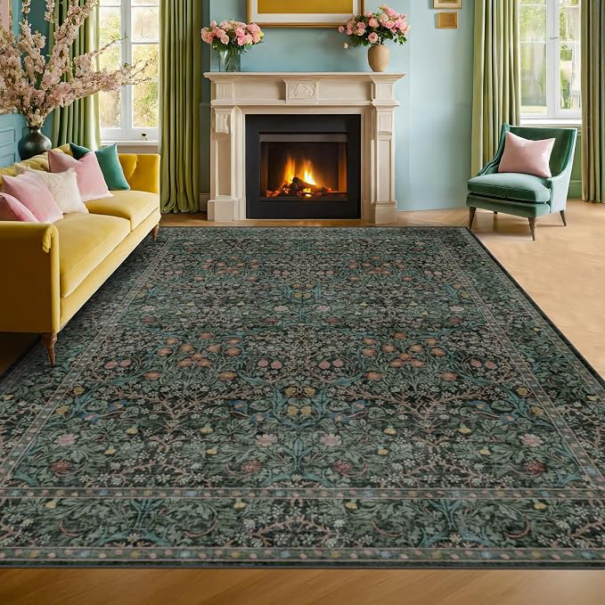 Washable Dark Green Rug for Living Room - Image 9
