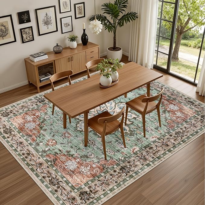 3x5 Area Rugs Living Room Rug: Washable Vintage Distressed Floral Rug No Slip - Image 4