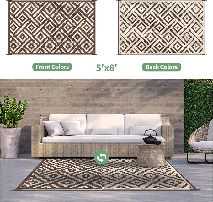 GENIMO 5'x8' Outdoor Rug Waterproof, Reversible Mats, Outdoor Area Rug - Image 4