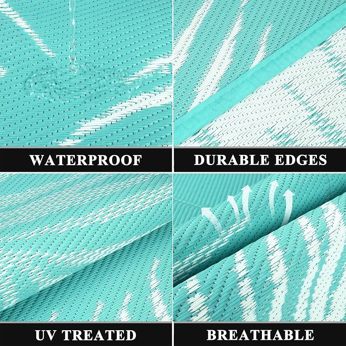 Pauwer Waterproof Outdoor Rug 6x9, Reversible Plastic Straw Patio Camping Rug - Image 3
