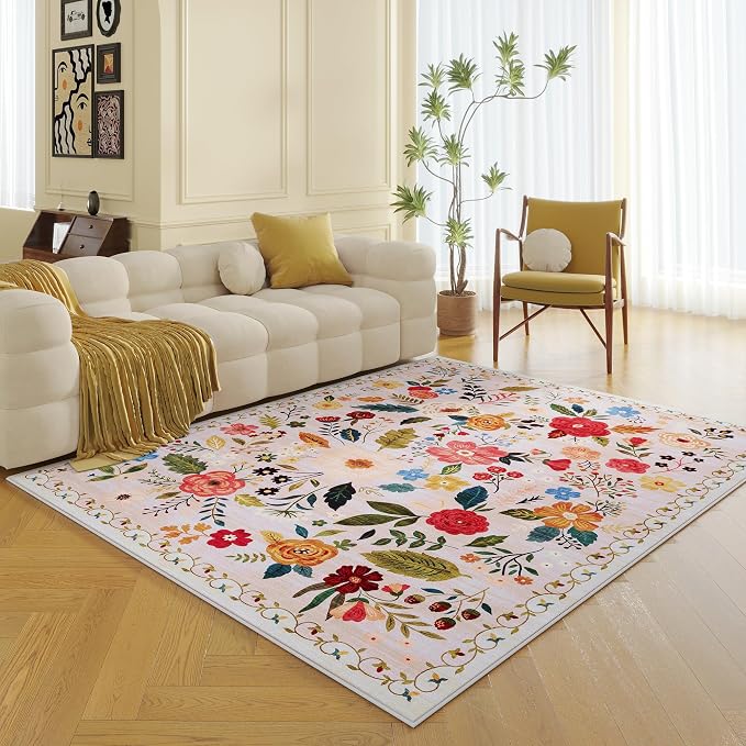 Rugcomf Living Room Rug 5x7 Rug Machine Washable Boho Area Rug Non Slip Floral - Image 5