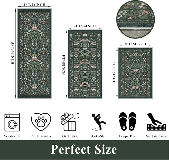 3 Piece Kitchen Rug Set, Washable Non-Slip Kitchen Mats - Image 2