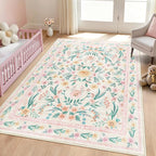 Pink Floral Area Rug 4x6, Washable Non-Slip Soft Carpet by Dadasgk