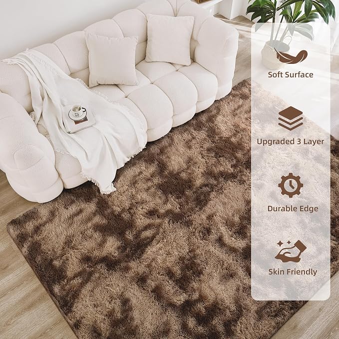 Litanika 9x12 Shag Area Rug for Living Room Bedroom, Tie-Dyed Brown High Pile - Image 4