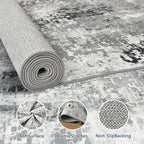 Living Room Rug 9x11 Gray Area Rugs Machine Washable Abstract Boho Large Rug - Image 2