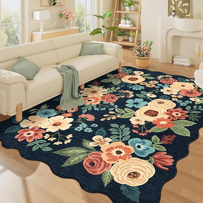 DUKINO 5x7 Area Rug, Floral Washable Rugs - Image 8