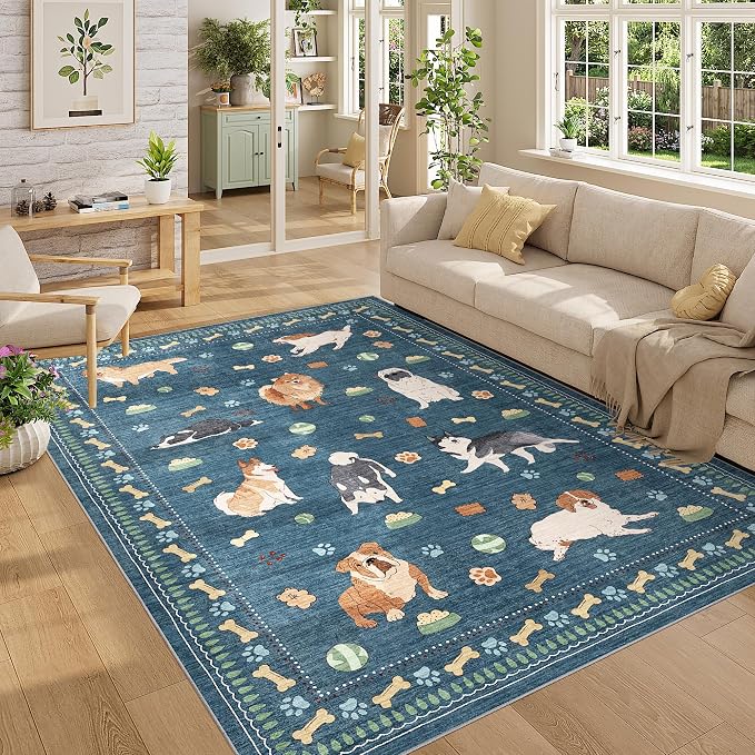 DUKINO 5x7 Rug for Living Room, Lightweight Animal Dog Print Washable Area Rug - Image 9