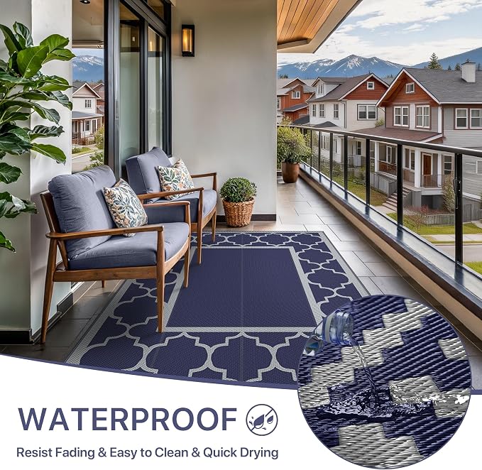 GENIMO Outdoor Rug 8' x 10' Patio Waterproof, Foldable Reversible Plastic Straw - Image 5