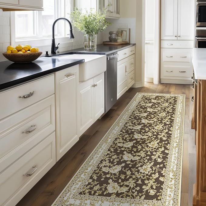 Brown Boho Washable 3x8 Extra Long Hallway Runner Rug, Extra Large Kitchen - Image 2