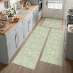 Neutral Kitchen Rug Set of 3 Washable Green Floral Kitchen Mats - Image 4