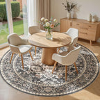 6ft Round Area Rug: Washable Vintage Neutral Soft Non Slip Thin Large Floor - Image 3