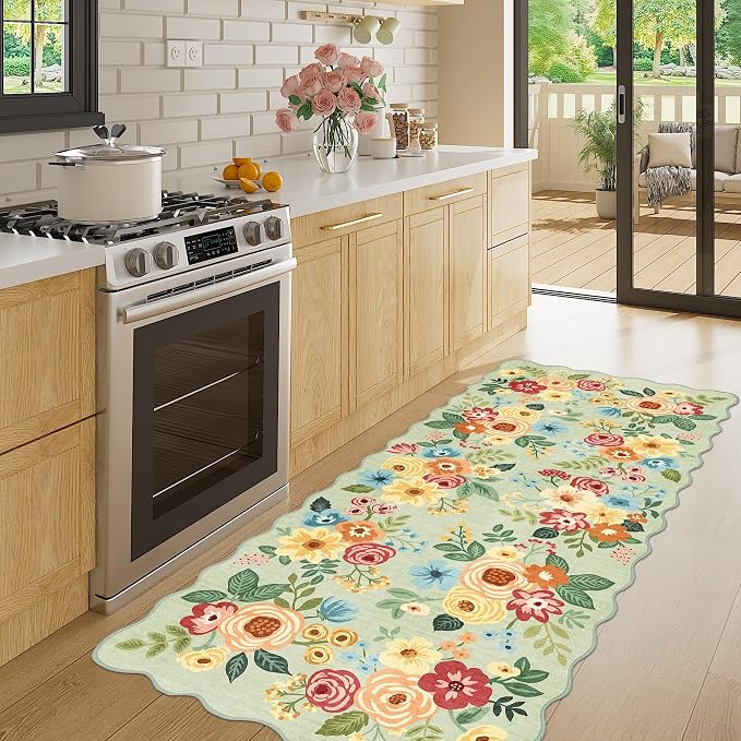 DUKINO 2x5 Washable Runner Rugs, Non Slip Floral Print Entryway Rug - Image 3