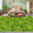 Tie Dyed Grass Green Shag Rug 6x9 Green Fluffy Area Rug Soft Plush Fuzzy Carpet - Image 2