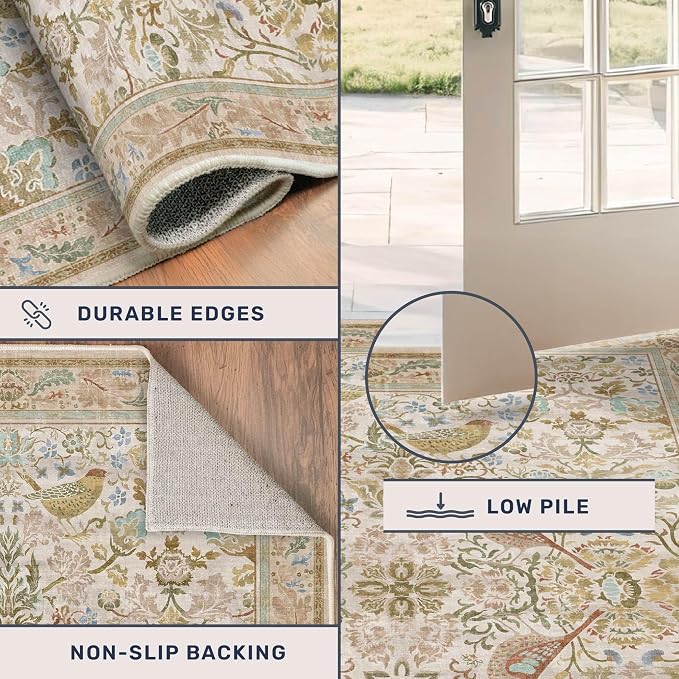 Beige Boho Bathroom Rugs 2x3 Washable Non Slip - Image 5