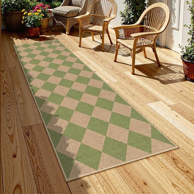 Lahome Colette Checkered Green Runner Rug, 2x8 Carpet Runners - Image 8