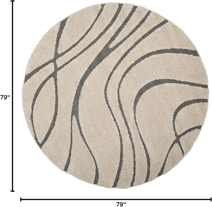 SAFAVIEH Florida Shag Collection 6'7" Round Cream/Grey SG471 Abstract Wave - Image 2
