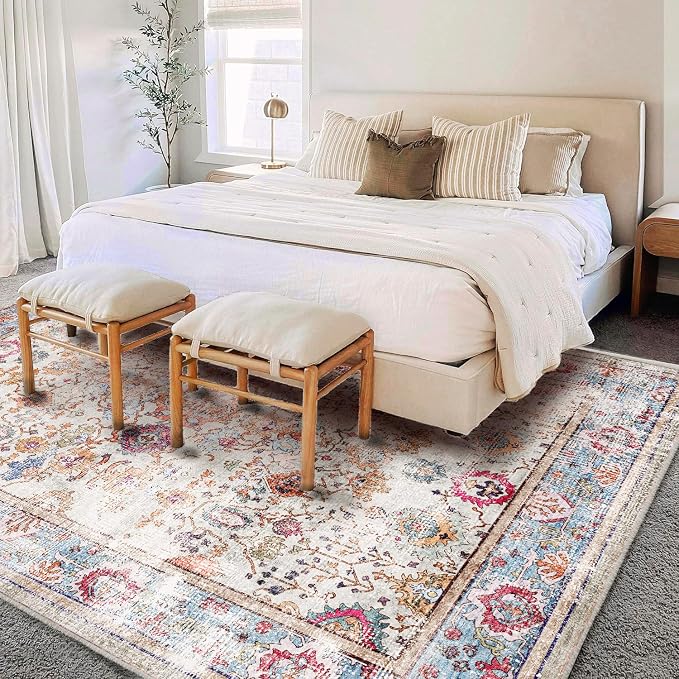 CHAMPLANT 5'x7' Washable Vintage Area Rug Traditional Floor Cover Foldable - Image 2