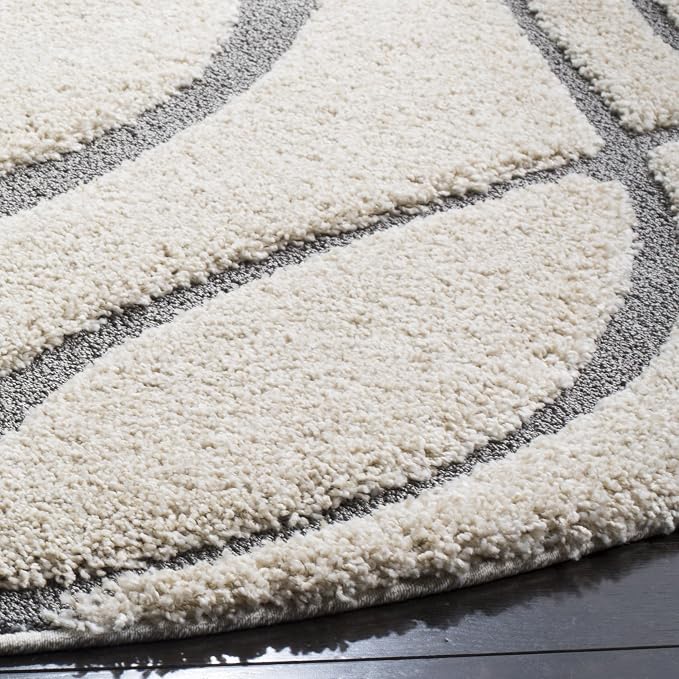 SAFAVIEH Florida Shag Collection 6'7" Round Cream/Grey SG471 Abstract Wave - Image 4