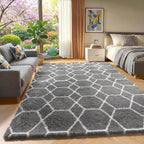 ONASAR Area Rugs for Bedroom Living Room, 4x6 Fluffy Grey and White Floor Rug by ONASAR