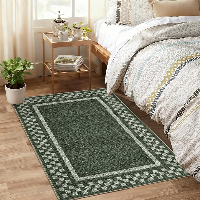 Small Area Rug 2x3 Modern Checkered Entry Rug Solid Color Scalloped Kitchen - Image 2