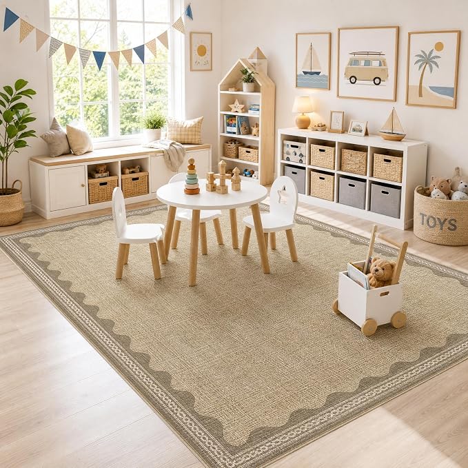 GarveeHome Scalloped 3x5 Rug Washable Non-Slip Low-Pile Indoor Rugs - Image 4