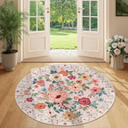DUKINO Floral Round Rug, 4ft Washable Round Area Rug, Non Slip Indoor Low Pile - Image 3