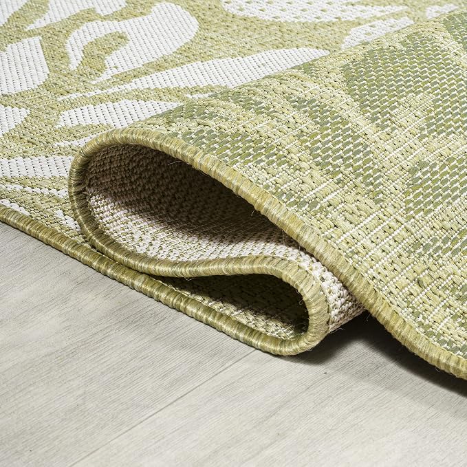 JONATHAN Y Floral Textured Weave Indoor Outdoor Area Rug 9X12 Green/Cream - Image 5
