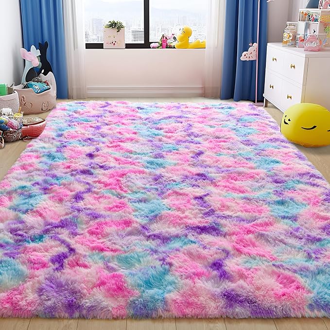 Tepook Soft Rainbow Rug 8x10 for Girls Room, Cute Fluffy Girls Bedroom Area Rug - Image 2