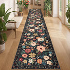 DUKINO 2x12 Washable Runner Rug, Ultra Soft Floral Runner Rug by DUKINO