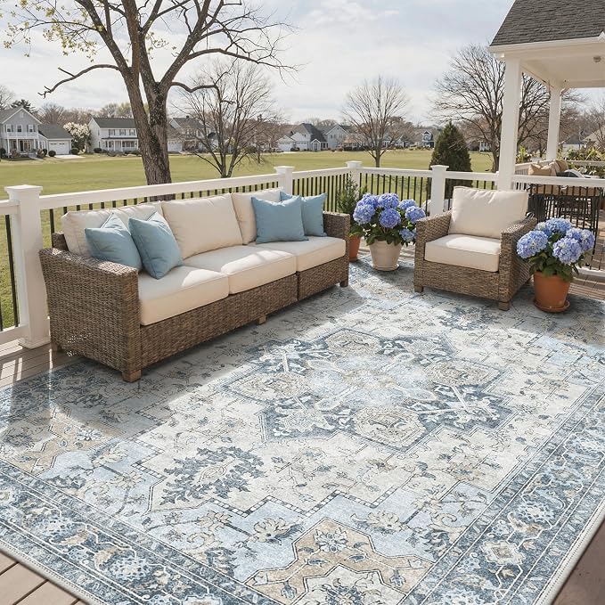GENIMO Outdoor & Indoor Area Rug 10'x14', Waterproof, Non-Shedding, Easy - Image 6